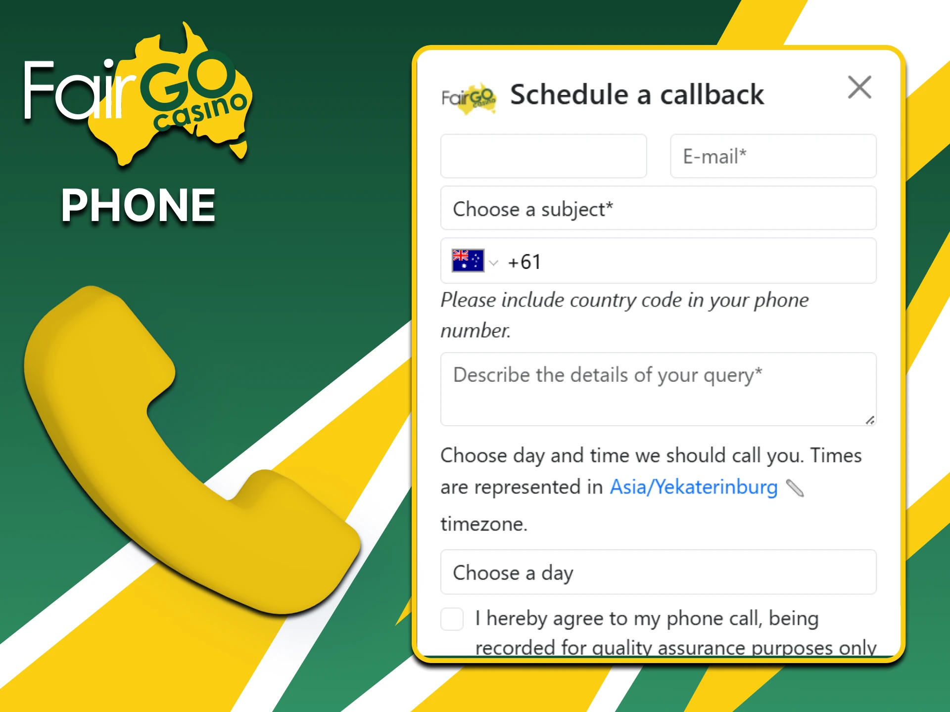 To contact the Fairgo team, you can use a special mobile phone number.