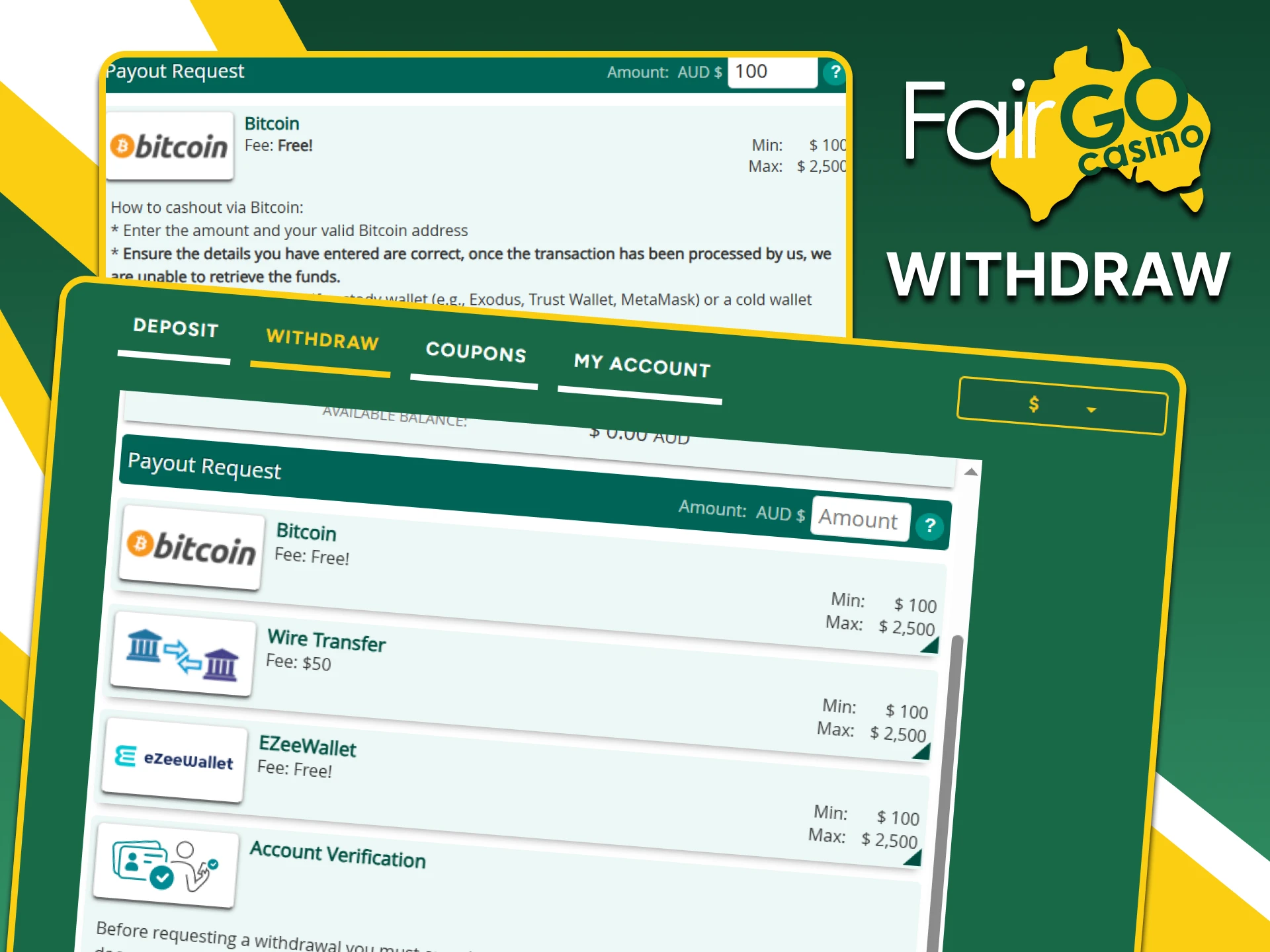 You can easily withdraw your funds on the Fairgo website.